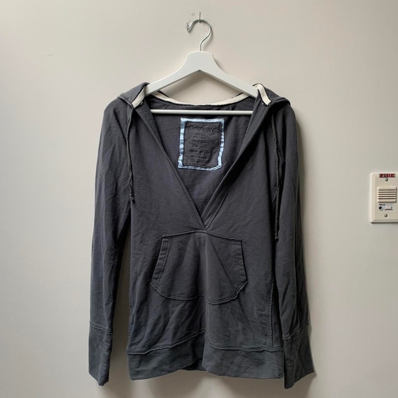 Tight Low Neck Grey Hoodie with Embroidery - Picture 1 of 7
